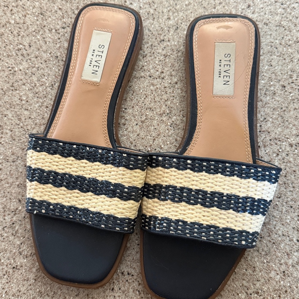 Steven by Steve Madden Navy and Cream Woven Sandals